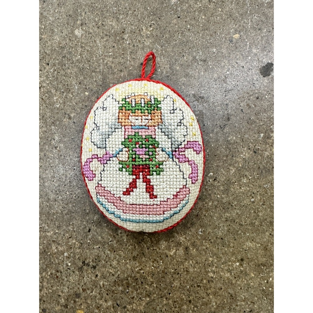 Vintage Handmade Crewel Angel Christmas Tree Ornament Completed